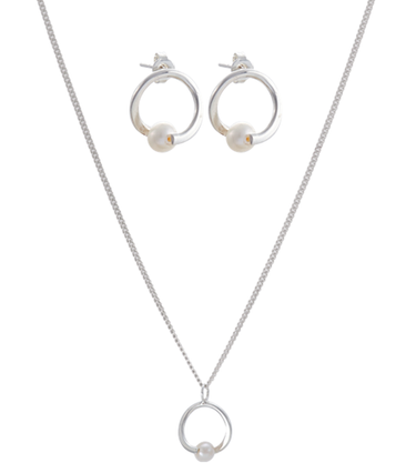 Set Dije y Aretes Circular Con Una Perla